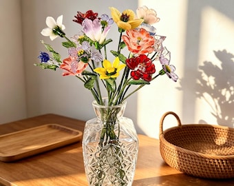 Flor de nacimiento de vidrio soplado a mano, ramo de flores de nacimiento de vidrio, regalo para mamá, recuerdo floral, flor de vitral