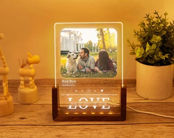 Personalized Music Prints Photo Frame,Acrylic Music Plaque,Personalized LED Song Plaque With Stand,Custom Music Night Light,Gift for Her