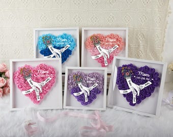Personalized Mom Flower Shadow Box,Holding Hands Rose Frame With Grandkids Names, Custom Roses Shadow Box, Gift for Mom, Grandma Nana