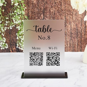 Letrero de menú con código QR de acrílico hecho a medida para cafetería y bar: letrero de acrílico con código QR personalizado para su restaurante, placa de acrílico con código QR