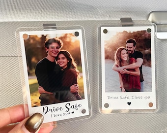 Clip de visera de coche con foto personalizada de pareja, regalo romántico para conducir con seguridad, recuerdo fotográfico personalizado para novio, esposo o San Valentín.