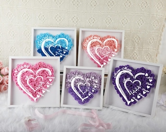 Personalized MOM Flower Shadow Box , With 1-10 Child&#39;s Names Heart Rose Frame,Custom Mothers Day Mom Grandma&#39;s Rose Flower Shadow Box Frame