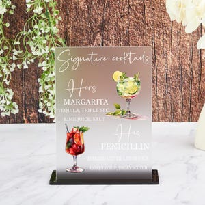 Personalisierte His and Hers Signature Drinks Zeichen, Signature Cocktail Zeichen, Hochzeit Bar Menü, Hochzeit Getränke Zeichen, Braut und Bräutigam Drink Zeichen