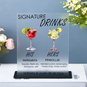 Personalisierte His and Hers Signature Drinks Schild, benutzerdefinierte Acryl Bar Menü, Signatur Cocktail Schild, Hochzeit Bar Schild, Braut und Bräutigam Drink Schild