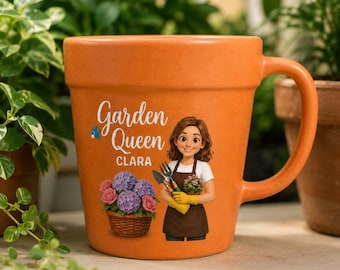 Personalized Photo Flower Pot Mug,Custom Name Garden Mug,Garden Queen Gardener Mug,Plant Lover Cup,Picture Coffee Cup,Gardener Gift for Mom