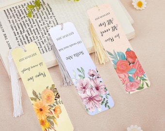 Aangepaste naamzin bloemen bladwijzer, gepersonaliseerde bloemen bladwijzer met naam, acryl bladwijzer, boekenliefhebber cadeau, lezer cadeau, cadeau voor haar