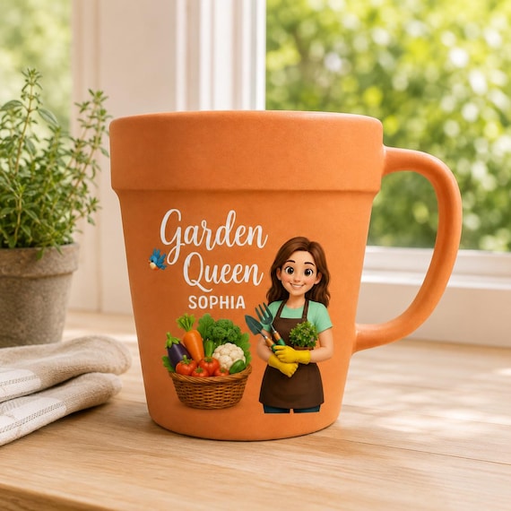 Personalized Photo Gardener Of The Year Mug,Custom Garden Queen Mug,Flower Pot Mug,Cartoon Gardener Portrait Mug,Gift For Garden Enthusiasts