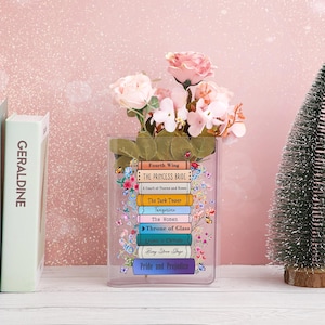 Personalized Readers Acrylic Book Vase,Customizable with Favorite Book Titles,Ideal Gift for Book Lovers and Readers,Family Christmas Gift
