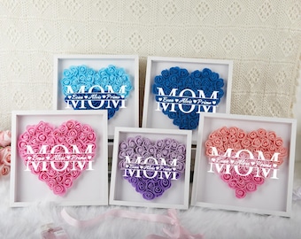 Mom Personalized Flower  Shadow Box with Light,Roses Shadowbox with Names,Custom Frame Gift for Mother&#39;s Day,Mothers Day Gift Box
