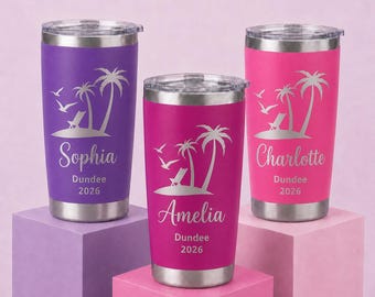 Personalized 20oz Vacation Tumbler,Custom Stainless Steel Travel Mug,Laser Engraved Name Cup,Birthday Gift for Her,Beach Cruise Essentials