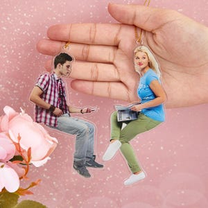 Llavero con foto personalizado, llavero con foto familiar personalizado, regalo de Navidad para ella, dije de acrílico, regalo de pareja con foto, adornos con foto para niños