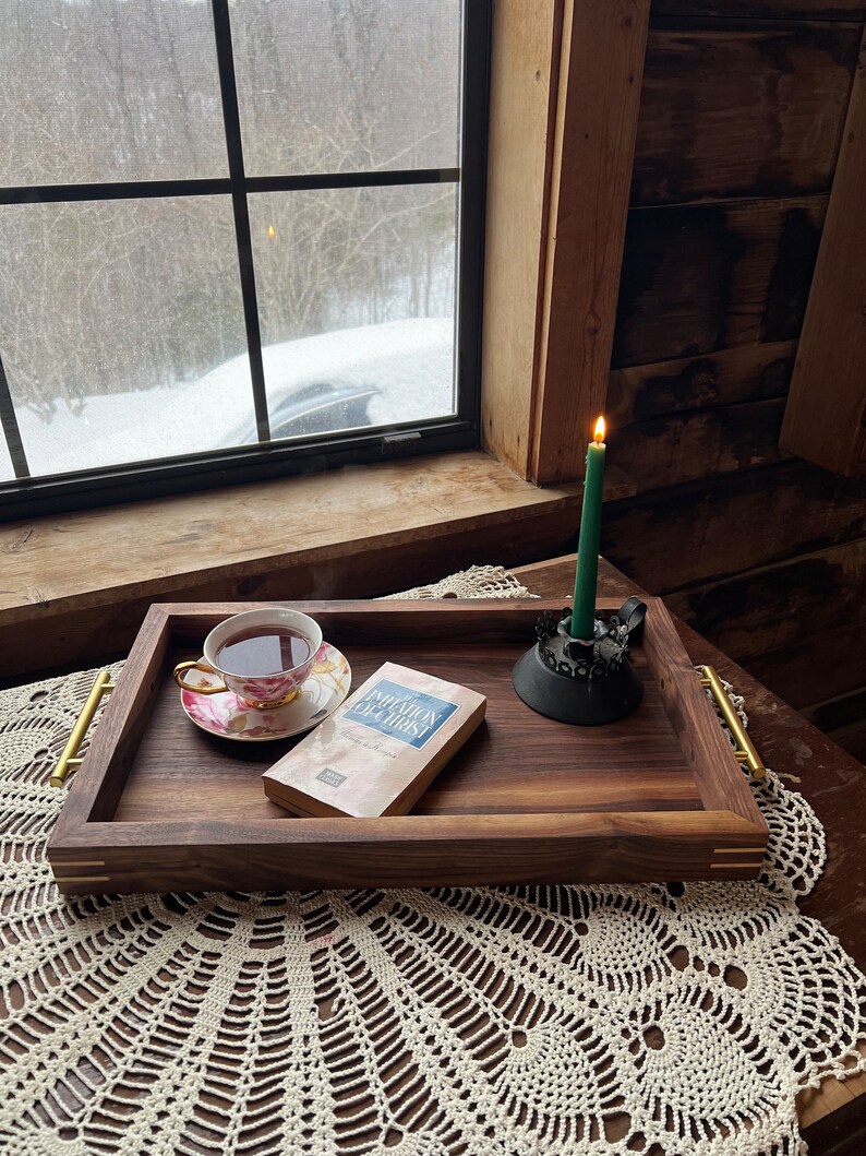 Large Walnut Ottoman Tray With Maple Splines and Brass Handles Etsy