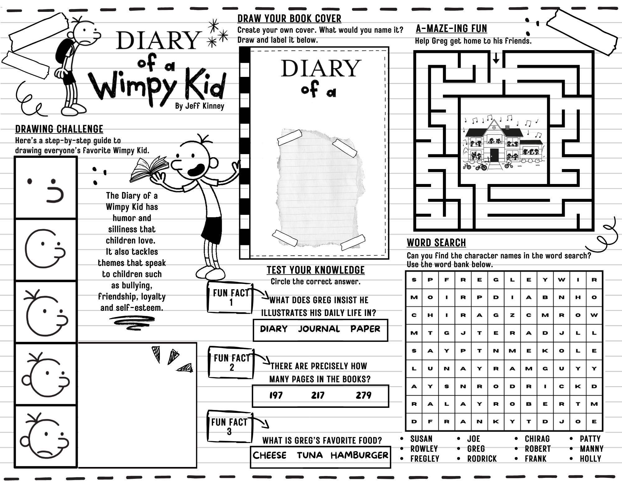 Diary of a Wimpy Kid Activity Sheet | Printable | Instant Download