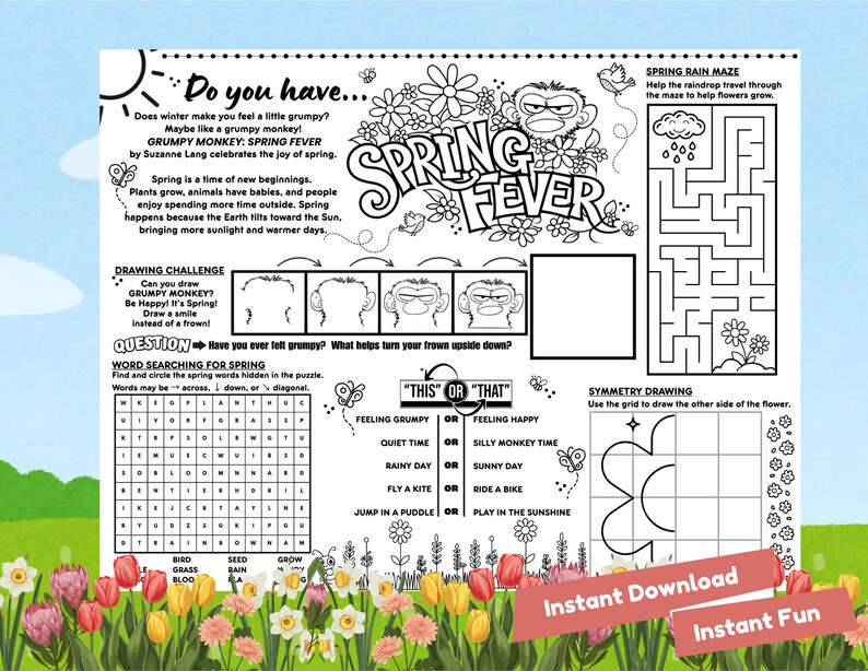 Grumpy Monkey Spring Fever Activity Sheet| Printable | Instant Download ...