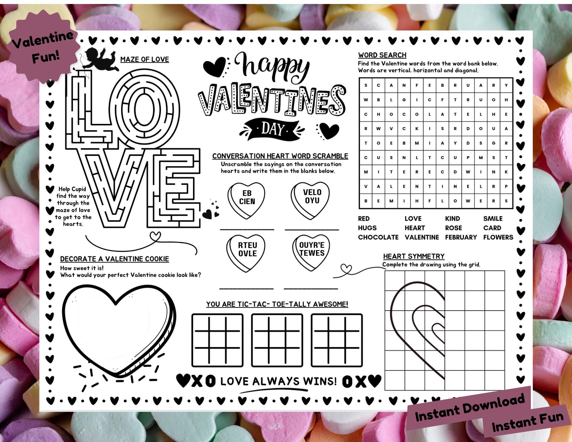 Valentine Activity Sheet | Printable Activity Sheet| Instant Download ...