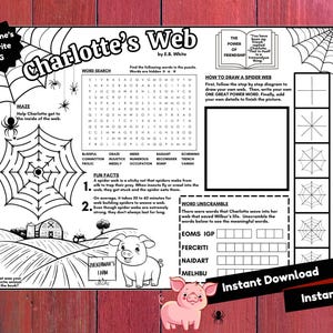 Charlotte&#39;s Web Book Activity Sheet | Printable | Instant Download