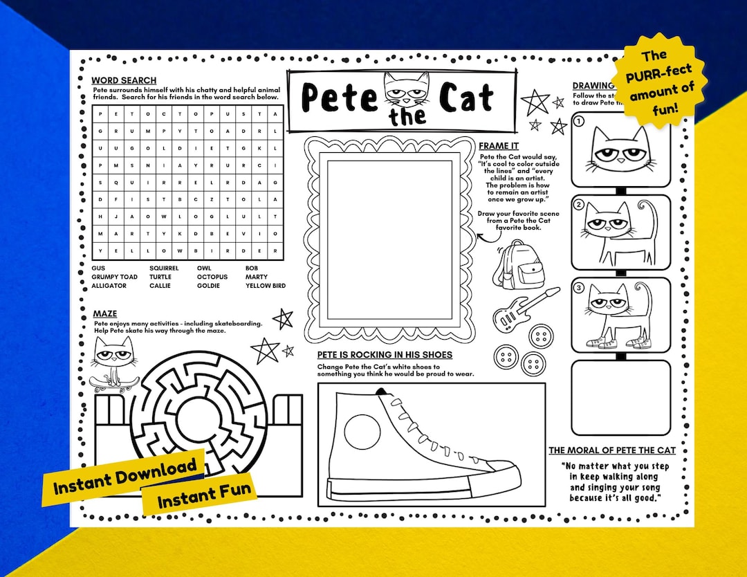Pete the Cat Activity Sheet | Printable | Instant Download - Etsy