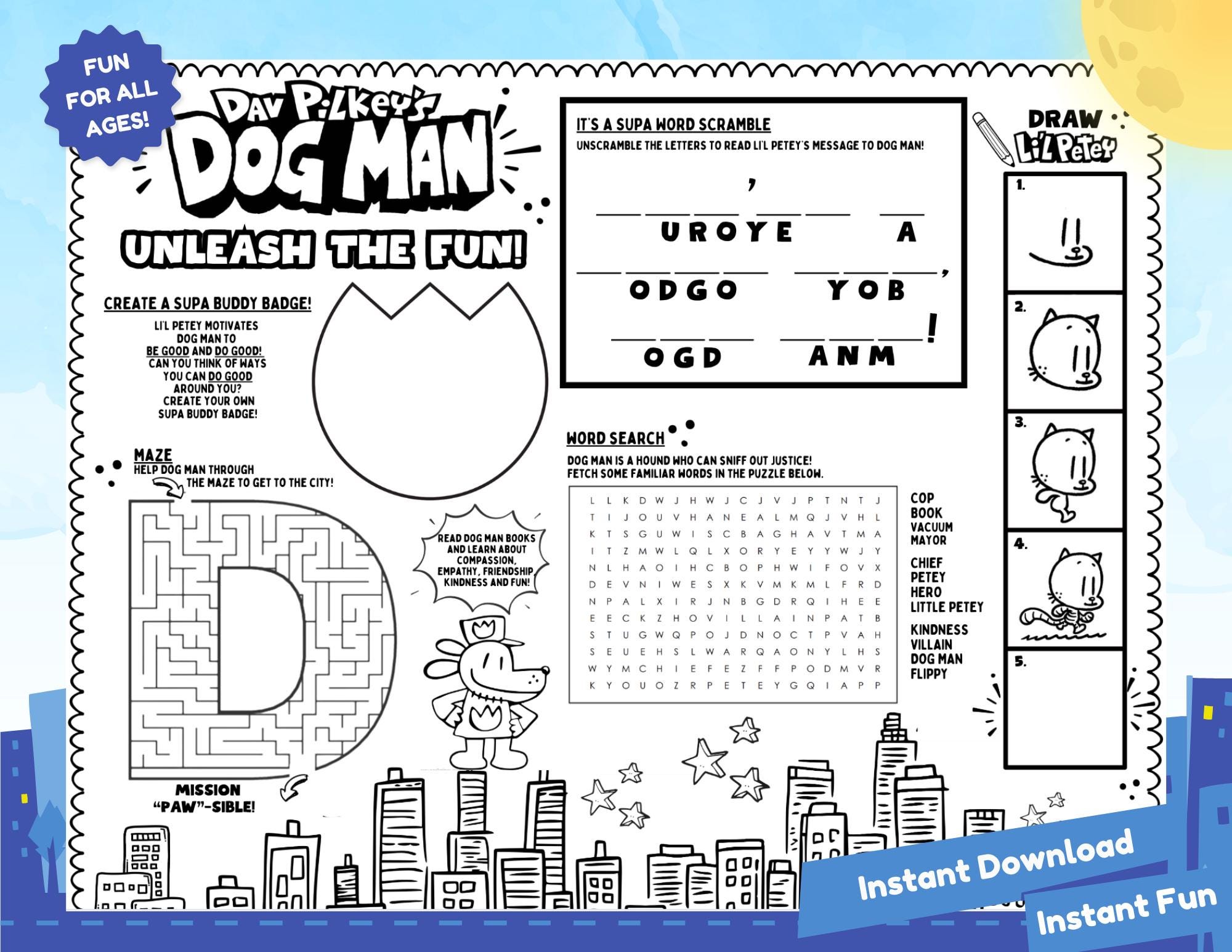 Dog Man Activity Sheet Printable Instant Download - Etsy New Zealand