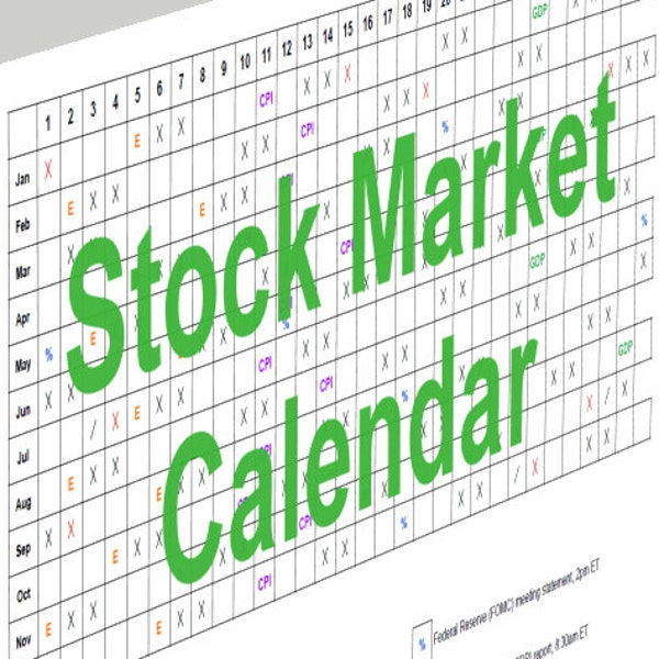 2024 US stock market calendar with Fed meetings, CPI, employment, GDP, and holidays.