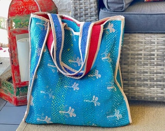 Sacola Kantha reciclada Kantha sacola reversível reciclada vintage Sari Kantha sacola de compras