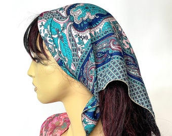 Boho Silk Neck Scarf, Boho Silk Bandana, Vintage Square Scarf, Head Wrap, Baby Scarf, Dog Bandana, Hippie Accessories, Chemo Head Scarf,