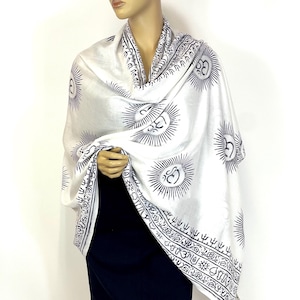 OM meditation White scarf, Big Aum scarf, Yoga scarf, Yoga Meditation Shawl, OM symbol scarves, Yoga Cover Shawl,OM wrap Shawl,Yoga Clothing