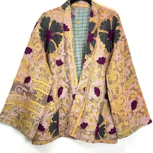 Reversible Kantha Suzani Coat, Boho Embroidered Suzani Coat,Handmade Vintage Kantha Jacket, Floral Indian Jacket, OneofaKind, Kantha Jacket