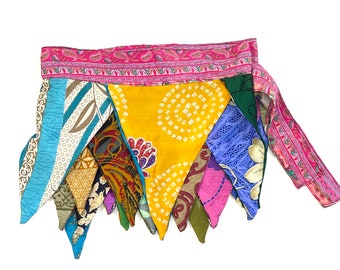 Sari Bunting, String of decorative flags, Bunting flags, Sari Decor Banner, Bunting, Garden Decor, Kids Room Decor, Upcycled Home Decor,