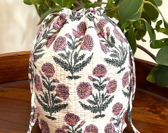 Doppelte runde Projekt-Tasche, Potli-Tasche, Reisetasche, Kosmetiktasche, Einkaufstasche, Stricktasche, Reiseveranstalter, gesteppte Potli-Tasche