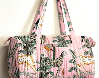 Seesack, Yoga-Tasche, gesteppte Reisetasche, gesteppte Baumwolltasche mit Tier- und Dschungeldruck, umweltfreundliche nachhaltige Yogatasche, Reisetasche, Geschenk