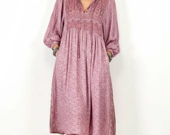 Silk Dress, Silk Dress with Pockets, Repurposed Sari Dress, Boho Clothing, Indian Silk Dress, Vintage Clothing, Party Dress, Christmas Gifts