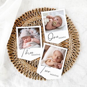 Cartes d'étape mensuelles modifiables pour bébé, premier anniversaire, modèle de bannière photo, guirlande photo moderne imprimable, téléchargement immédiat