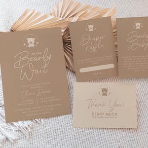 Editable Bear Baby Shower Invitation Bundle, Gender Neutral Bear Digital Invite, Books For Baby, Diaper Raffle Ticket, Thank You Card  #fg45