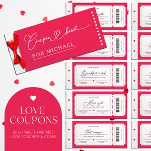 Libro de cupones de amor imprimible para ella y para él, cupón personalizable para el día de San Valentín, regalo para él, regalo para el esposo, regalo de aniversario, vales de amor