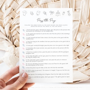 Cartão de jogo de poema de passe de bebê desenhado à mão, jogos de chá de bebê para impressão, cartão de jogo DIY minimalista, jogo de festa moderno neutro em termos de gênero #mg18