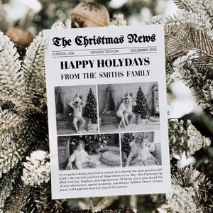 Jahresrückblick Weihnachtskarte Vorlage, Weihnachts Rundschreiben, Mini Zeitung Foto Collage, Druckbare Familien Update Weihnachtspost