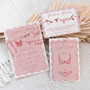 Conjunto de invitación para despedida de soltera con lencería rosa, juego de bragas, plantillas para despedida de soltera con lencería, despedida de soltera, invitación para despedida de soltera #pls03
