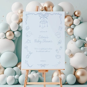 Hand Drawn Baby Shower Welcome Sign Template, Handwritten Welcome, Whimsical Baby Brunch, Funky Scribble Illustration, Bow Baby Boy #bhb64