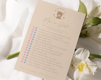 Juego de adivinar quién es mamá o papá, juego de adivinar quién es mamá o papá para baby shower (descarga en PDF) #fg45