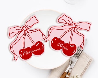 Cherry Place Card Template, Whimsical Place Card, Cherry Table Card, Fancy Bridal Shower Name Card, Cherry Hens Place Card, Galentines Party