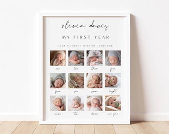 Minimalist First Birthday Photo Poster Template (Digital Download)