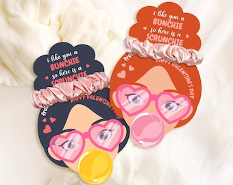 Etichetta personalizzabile per San Valentino con elastico per capelli, bomboniera per la classe (download digitale)