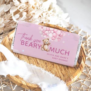 Editable Chocolate Wrappers Baby Shower Bar Favors, Printable Instant Download, Thank You Beary Much Favor Label, Bear Themed Favors #pb38