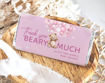 Teddy Bear Chocolate Wrapper, Pink Baby Shower Favors #pb38