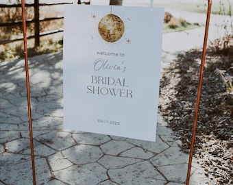Disco Ball Bridal Shower Welcome Sign, Retro Party (Digital Template) #db04