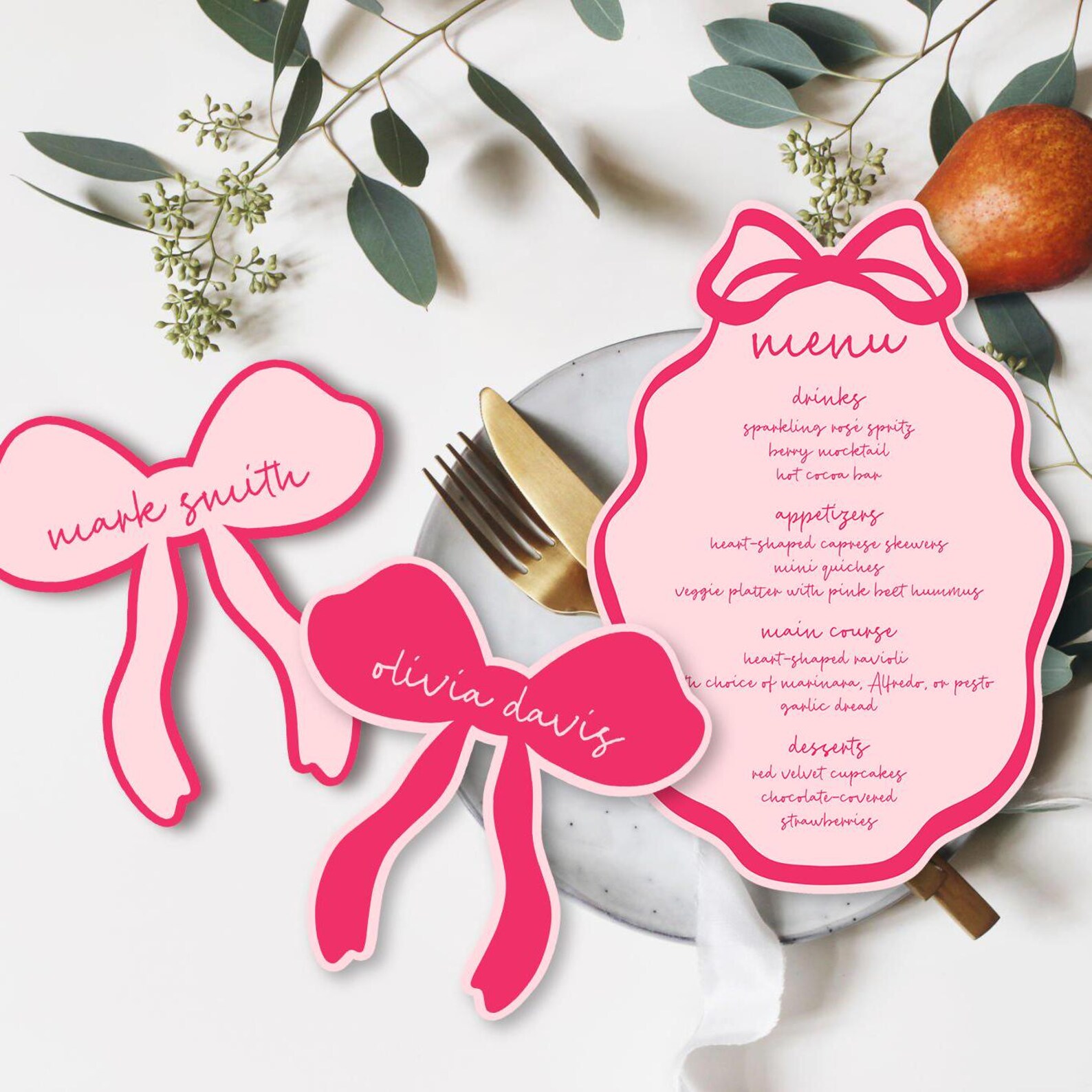 Bow Menu Template, Ribbon Table Card, Bridal Shower Place Tag ...