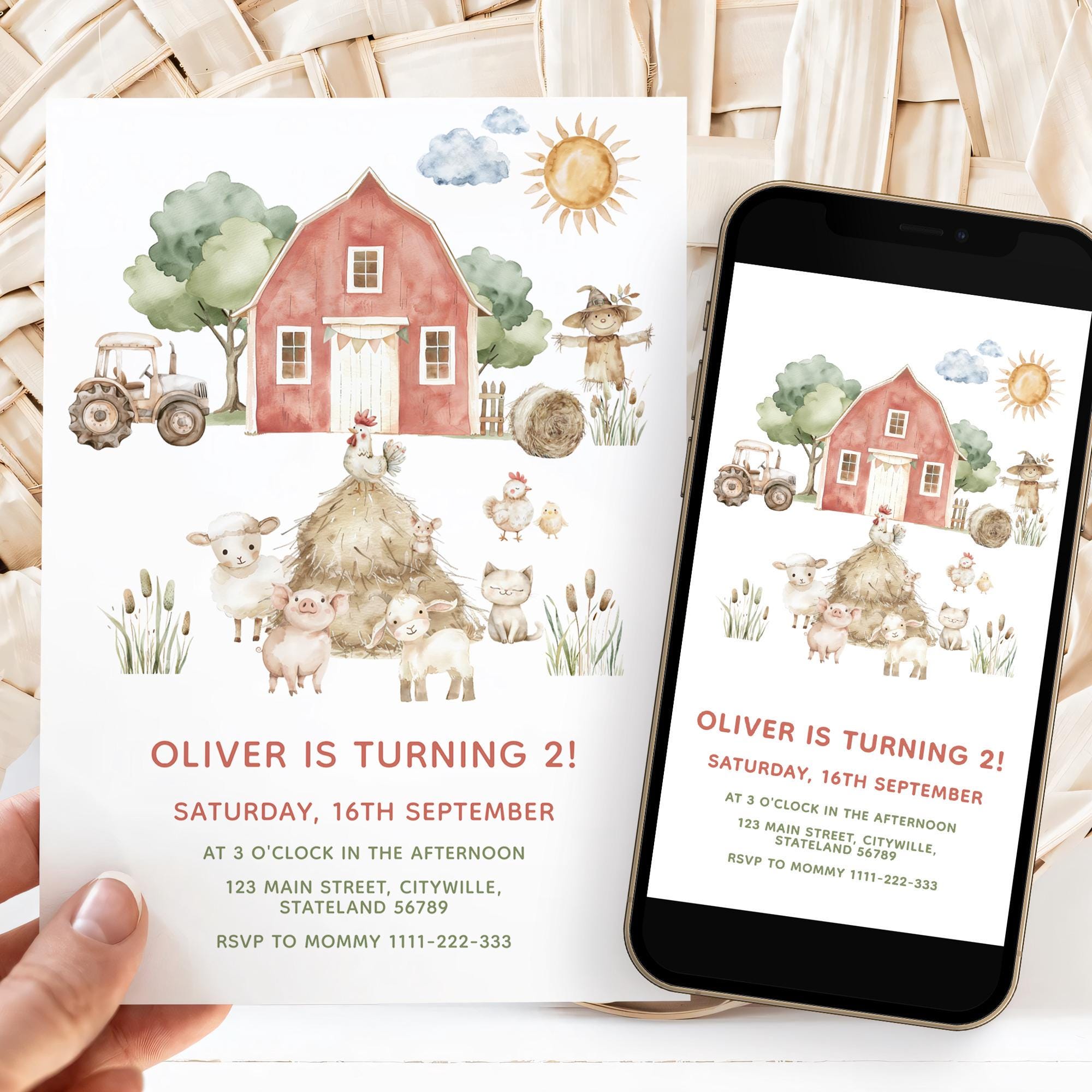 Farm Animals Birthday Invitation, Barnyard Party Invite (digital ...
