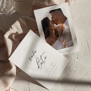 Minimalistisch Elegant Save the Date Vorlage mit Foto, bearbeitbar Digital Doppelseitig Speichern Sie unser Datum, einfache moderne Hochzeitsansage #sd364