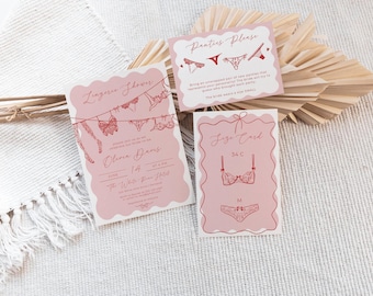 Pink Lingerie Shower Invitation Set, Panty Game, Bridal Shower Lingerie Party, Bachelorette Printable #pls03