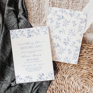 Something Blue Bridal Shower Invitation Template, Vintage Blue Floral Bridal Shower Invite, Chinoiserie Bridal Shower Invitation #sb345